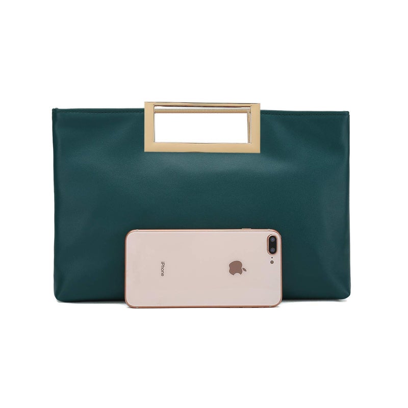 CHARMING TAILOR Fashion PU Leather Handbag Stylish Women Convertible Clutch Purse (Emerald Green) - Image 3